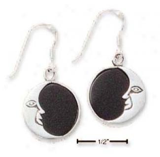 Sterling Silver Moon And Black Onyx French Wire Earrings