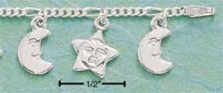 Sterlibg Silver Moon And Star Dangle Bracelet