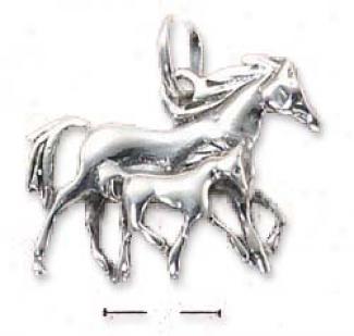Sterling Silver Mother And Foal Galloping Horses