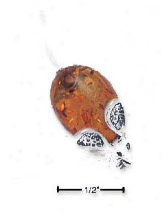 Sterling Silvery Mouse Pin With Honey Amber Body