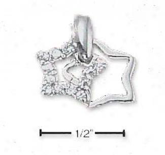 Sterling Silver Movable Cz Open Star Movable Open Star Charm