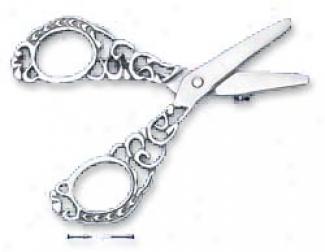 Sterling Silver Movable Scissors Fancy Scrolled Handles Pin