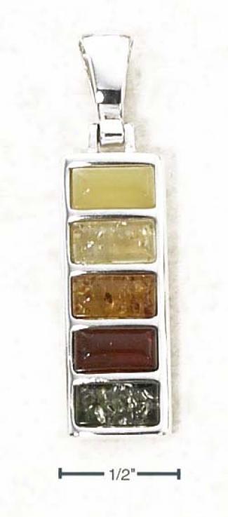 Sterling Silvver Multi Color Amber Rectangles Pendant