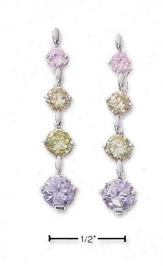 Sterling White Multi Color Graduated Move about Cz Post Earrings