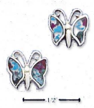 Sterling iSlver Multi Inlay Butterfly Post Earrings