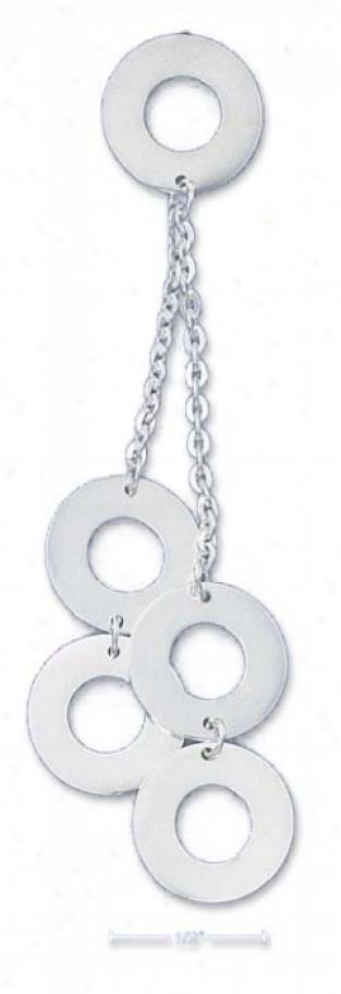 Stering Silver Multi Open Circle Chain Dangle Postman Earrings