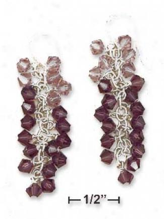 Sterling Silver Multi Purple Lilac Crystal Cluster Earrimgs