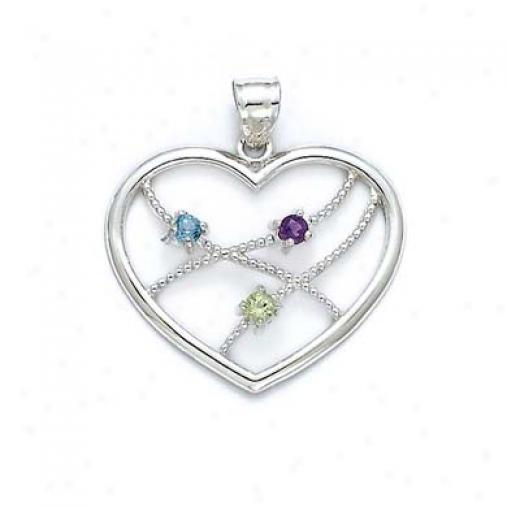 Sterling Silver Multi-stone Heart Pendant
