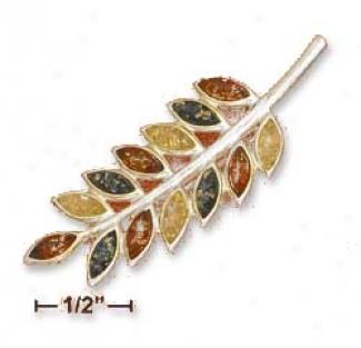 Sterling Silver Multicolor Amber Leaf Pin-pendant (2 Inch)