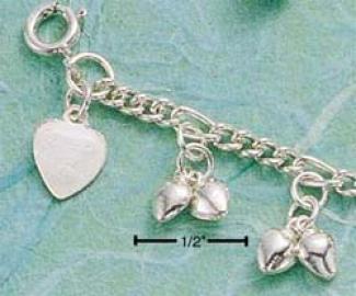 Sterling Silver Multiple Double Dangle Heart 9 Inch Anklet