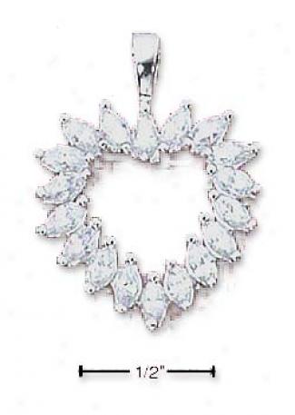 Sterling Silver Multiple Marquise Ca Heart Charm