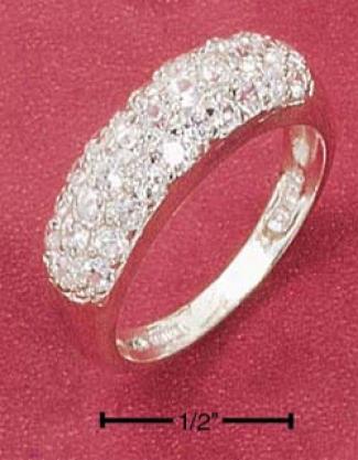 Sterling Silver Multiple Rows Of Pave Cubic Zirconias Ring