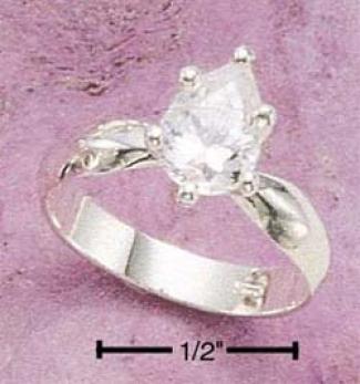 Sterling Silver Narrow Band Ring 8x6 Pear Clear Cz Ring