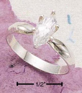 Sterling Silvery Narrow Band Ring 9x6 Marquise Clear Cz Ring