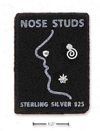 Sterling Silver Noee Studs Stud: Pinwheel Solitaire Swirl