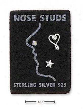 Sterling Silver Nose Studs Place: Round Star Open Heart