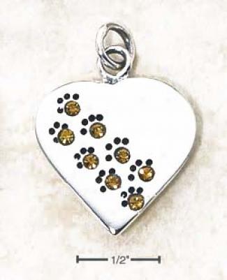 Sterling Silver November Cz Paw Heart Pendant (engravable)