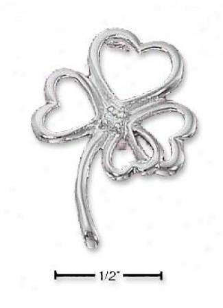 Sterling Silver Open 4 Leaf Clover Pendant With Center Cz