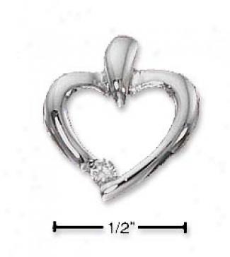 Sterling Silver Open Heart Pendant With Cz At Bottom