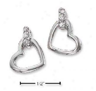 Sterling Silvver Open Heart Post Earrings With Cz Band Ring