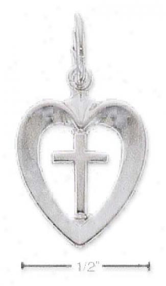 Sterling Silver Open Heart With Center Cross Charm