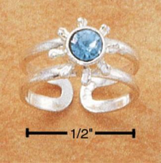 Sterling Silver Open Ring Toe Ring Blue Crystal And Rays