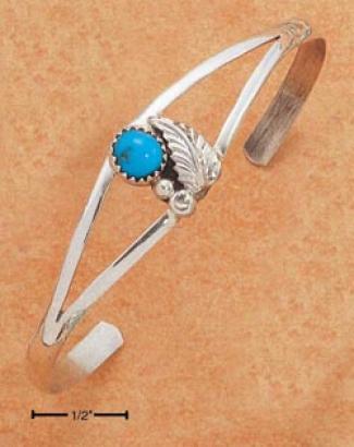 Sterling Silver Open Wire Cuff With Turquoise And Leaf