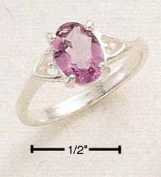 Sterlimg Silver Oval Amethyst Ring With Two Side Hearts