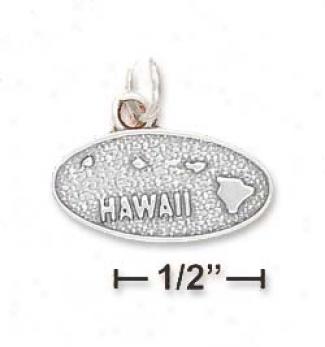 Stelring Silver Oval Antiqued Hawaii Map Charm