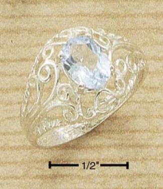 Sterling Silver Oval Blue Topaz Ring With Open Interlace  Shank