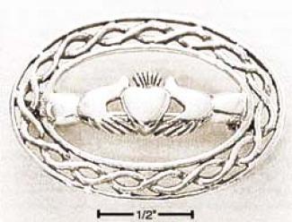 Sterling Silver Oval Celtic Claddaugh Filigree Pin