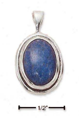 Sterling Silver Oval Denim Lapis Pendant With In Ovap Frame