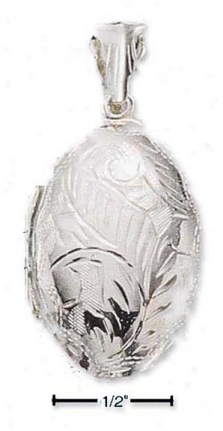 Sterling Silver Oval Engraved Locket Pendant