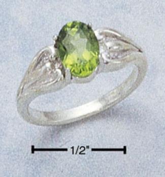 Sterling Silver Oval Facetwd Genuine Peridot Ring