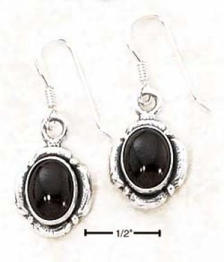 Sterling Silver Oval Garnet Petal Border Dangle Earrings