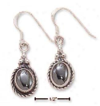 Sterling Silver Oval Hematite Concho With 3 Dots Earrings