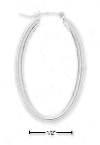 Sterling Silver Oval Hoop Earrings With Lines