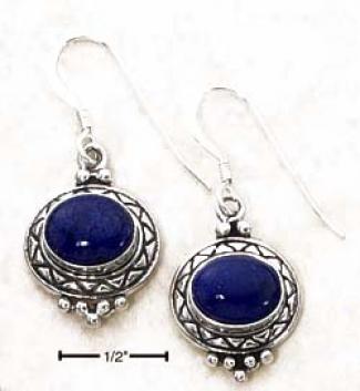 Sterling Siover Oval Lapis Cab In Etched Setting Earrings