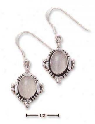 Sterling Silverr Oval Moonstone Earrings Attached French Wires