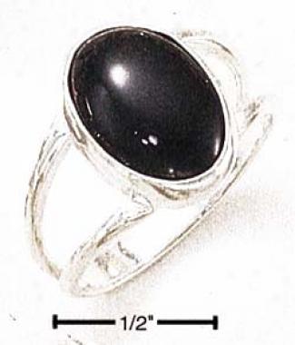 Sterling Silver Oval Onyx With Split Shank Ring