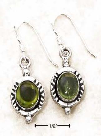 Sterling Silver Oval Peridot Hatched Border Earrings
