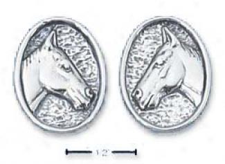 Sterling Silver Oval Portrait Horse-head Post Earrrings