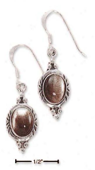 Stefling Silver vOal Tigereye Earrings On French Wites