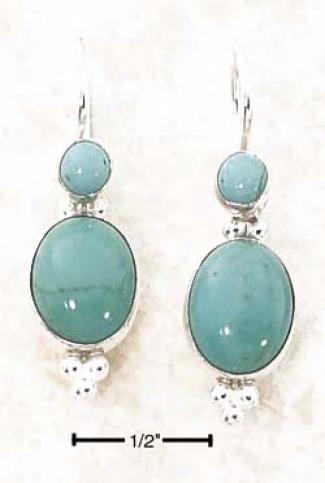 Sterling Silver Oval Turquoise Dangle Earrings French Wire