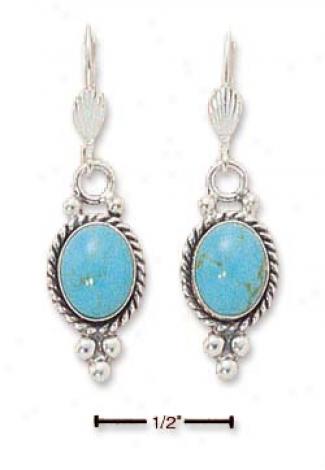 Sterling Silver Oval Turquoise Earrings On Leverback