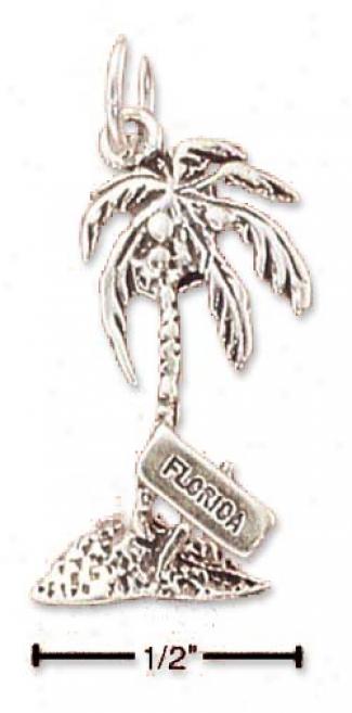 Sterling Silver Palm Tree With Florida Sign Charm