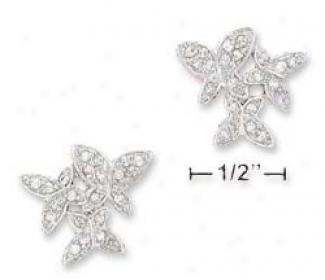 Sterling Silver Pave Cz Butterfly Clump Post Earrings