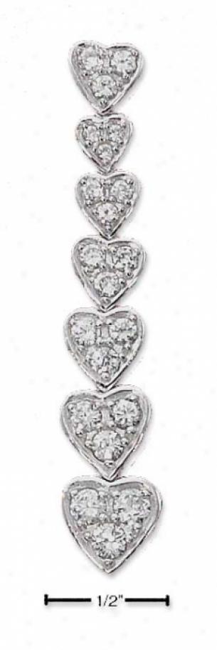 Sterling Silver Pave Cz Falling Hearts Post Earrings