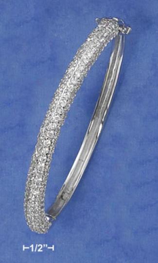 Sterling Silver Pave Cz Hinged Bangle Bracelet