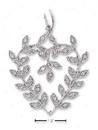 Sterling Silver Pave Leafy Vine Heart Pendant